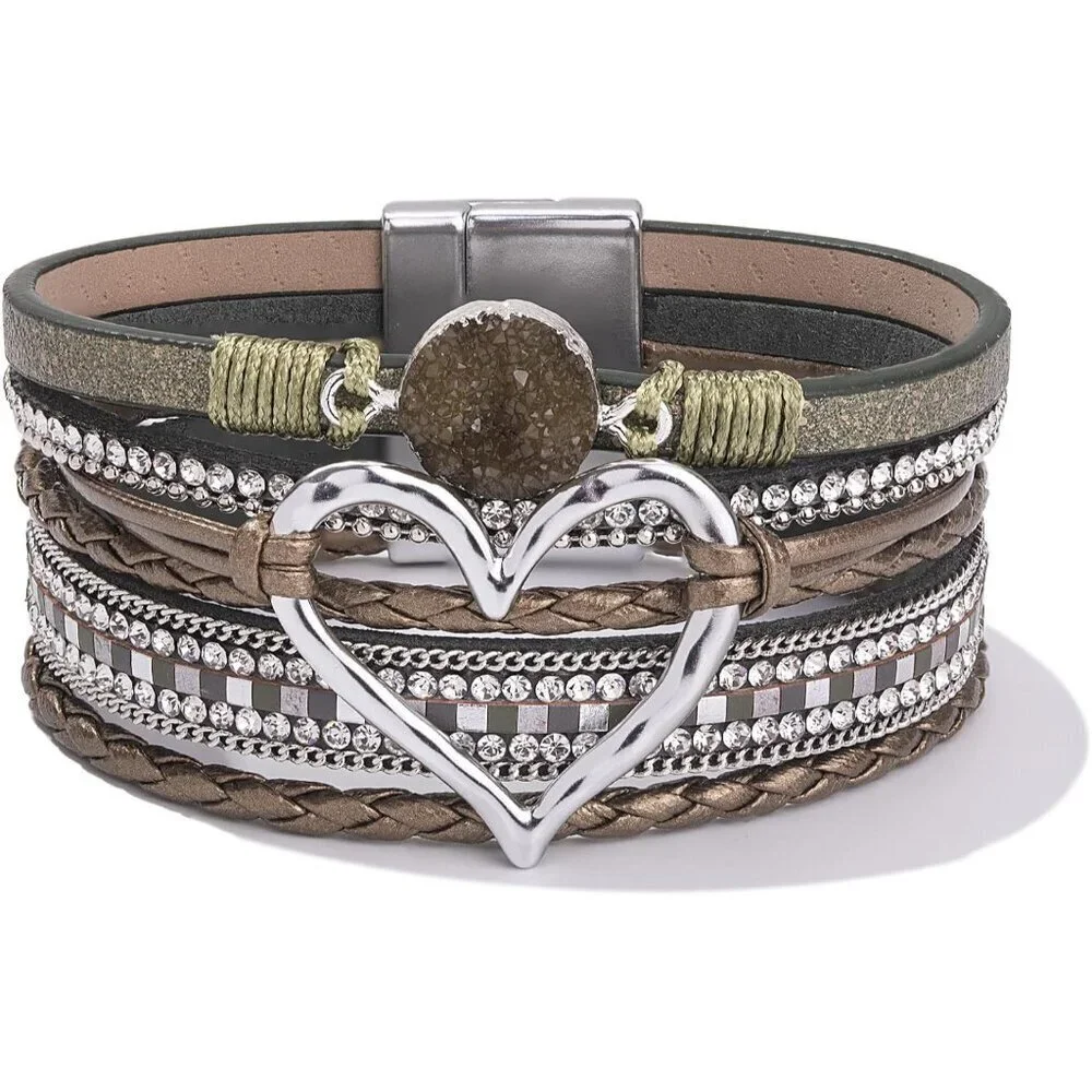 Leather Wrap Bracelet Faux Leather Zinc Clasp Boho Jewelry for Women